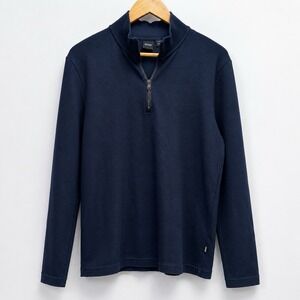 Hugo Boss Textor Quarter Zip Pullover Navy Ribbed Knit Sweater Men's Large